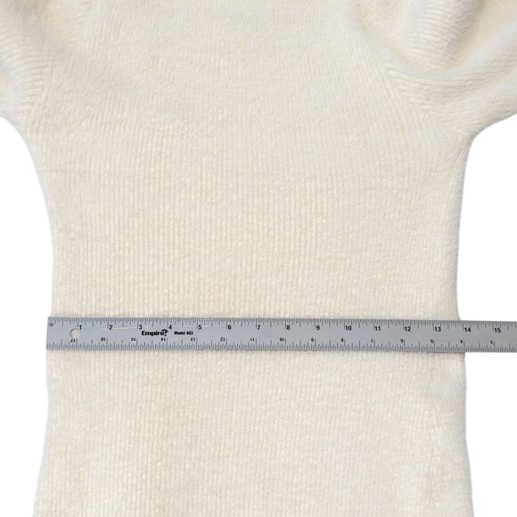JoyinJoy Cream Fuzzy Knit Bodycon Mini Sweater Dress Mock Neck Gold Button S/M - Picture 10 of 11